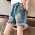 thumbnail image 6 of Landzoo Kids Girls Shorts Solid Color Elastic Waist With Tassels Summer Comfortable Girls Denim Shorts Size 13-14 Years Blue, 6 of 9