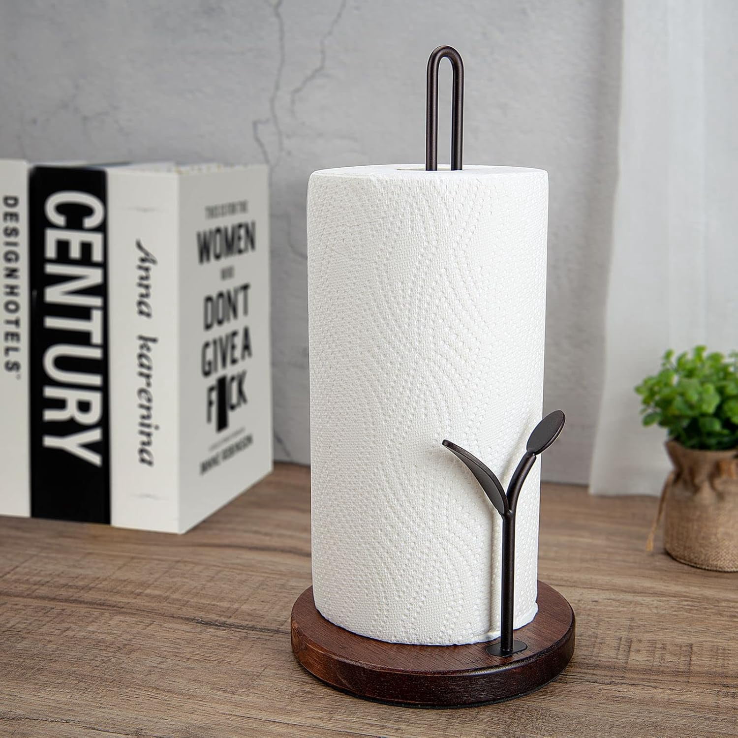 Paper Towel Holder Countertop, Wood Paper Towel Holder Stand, Easy One-Handed Tear Rustic Paper Roll Holder for Kitchen Dining Table Home Decor, High Model Easy to Install