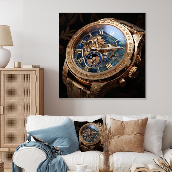 Designart "Golden Precision Luxury Watch painting" Fashion Metal Art Living Room