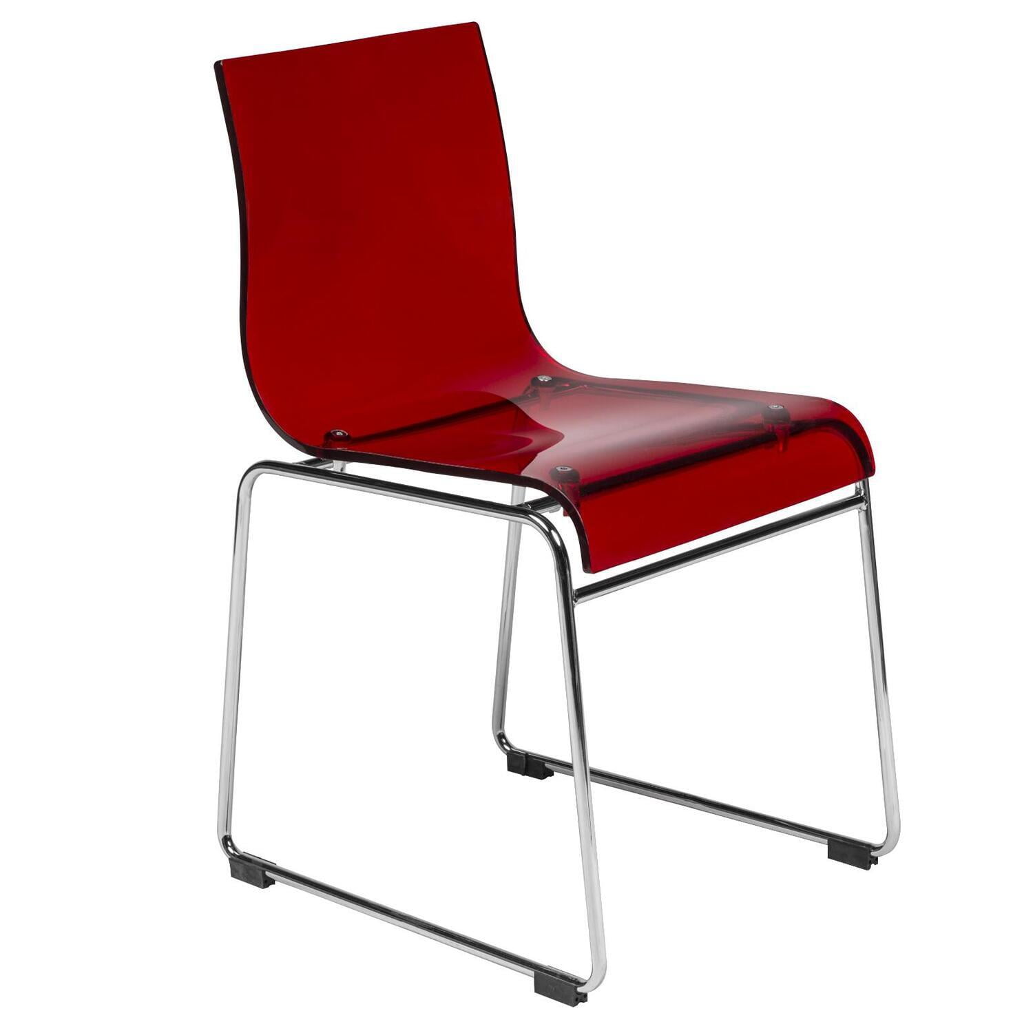 LeisureMod Lima Modern Acrylic ChairColorTransparent Red