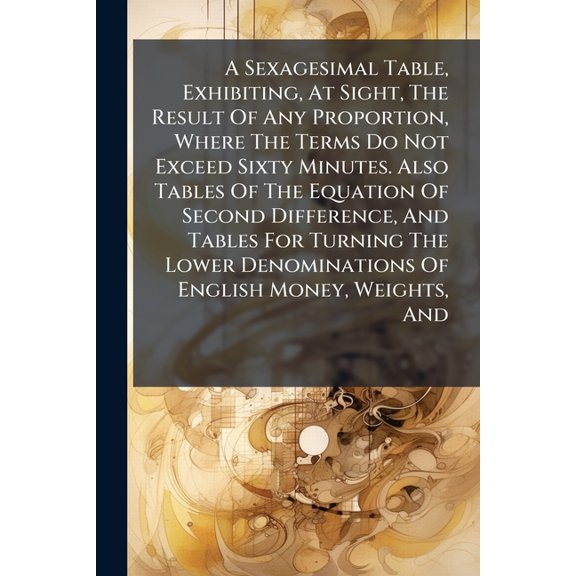 A Sexagesimal Table, Exhibiting, At Sight, The Result Of Any Proportion, Where The Terms Do Not Exceed Sixty Minutes. Also Tables Of The Equation Of Second Difference, And Tables For Turning The Lower Denominations Of English Money, Weights, And (Paperback)