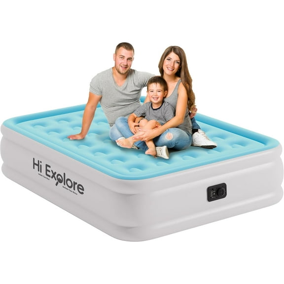 ZHIBO Queen Air Mattress with Built-in Pump, 18" Raised, Plush Self-Inflating, Light Blue