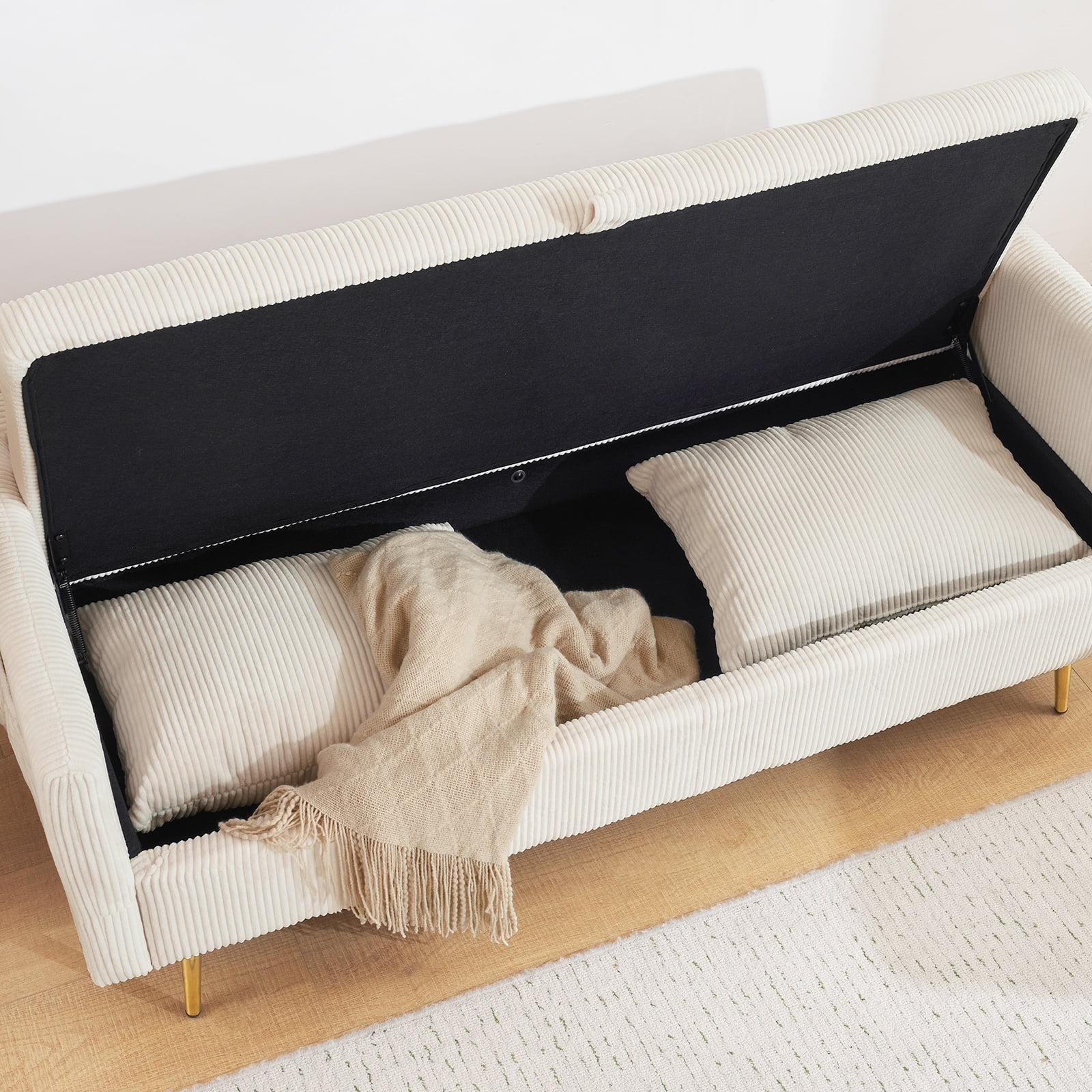 Furniliving Loveseat Sofa with Storage, Modern Upholstered Love Seat, Comfy Sofa Couch for Living Room, Bedroom, Beige