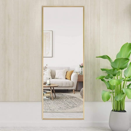 Neutype Gold Floor Mirror With Stand, Large Full Length Wall Mirror Black