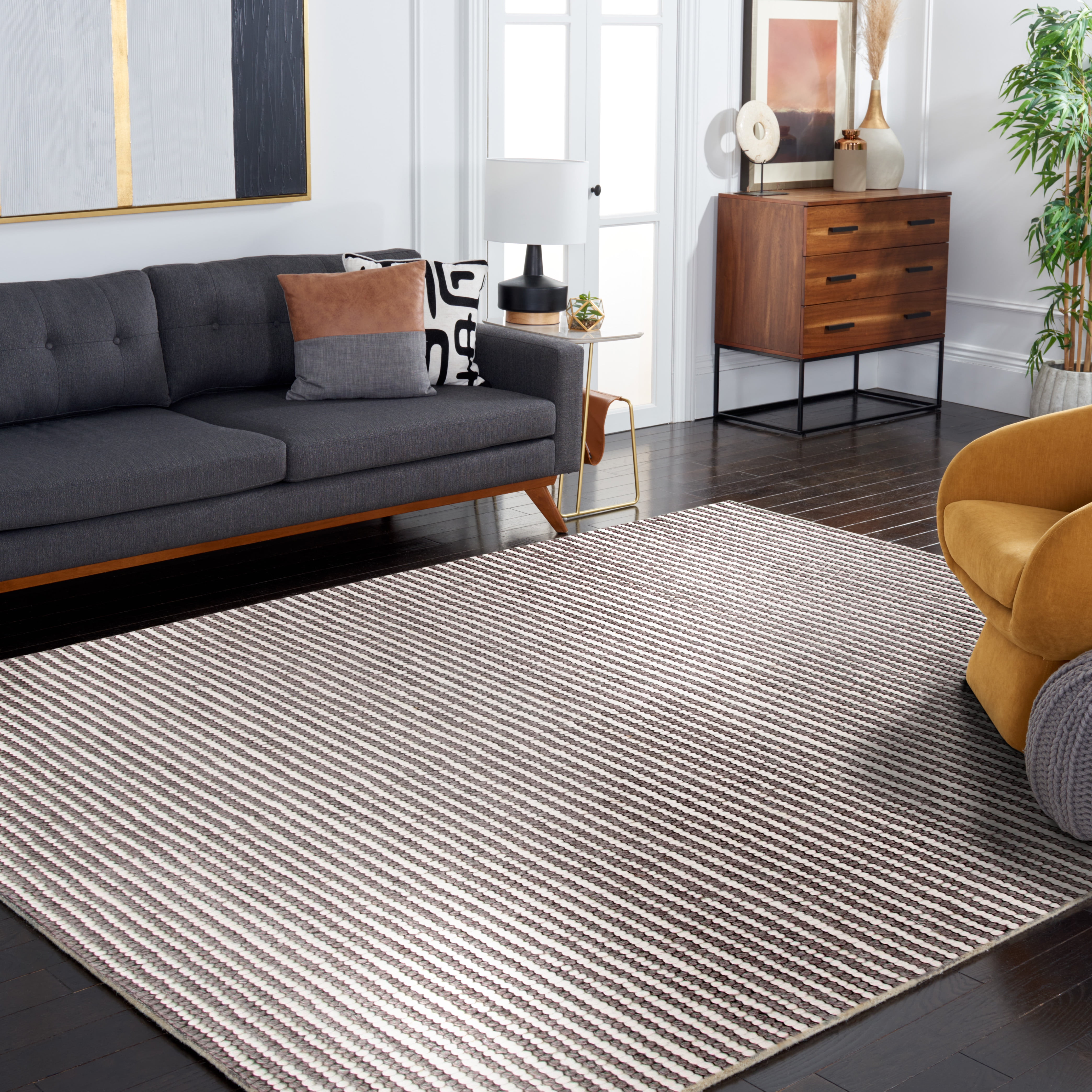 SAFAVIEH Natura Fredrick Striped Area Rug, Ivory/Dark Brown, 2' x 3'