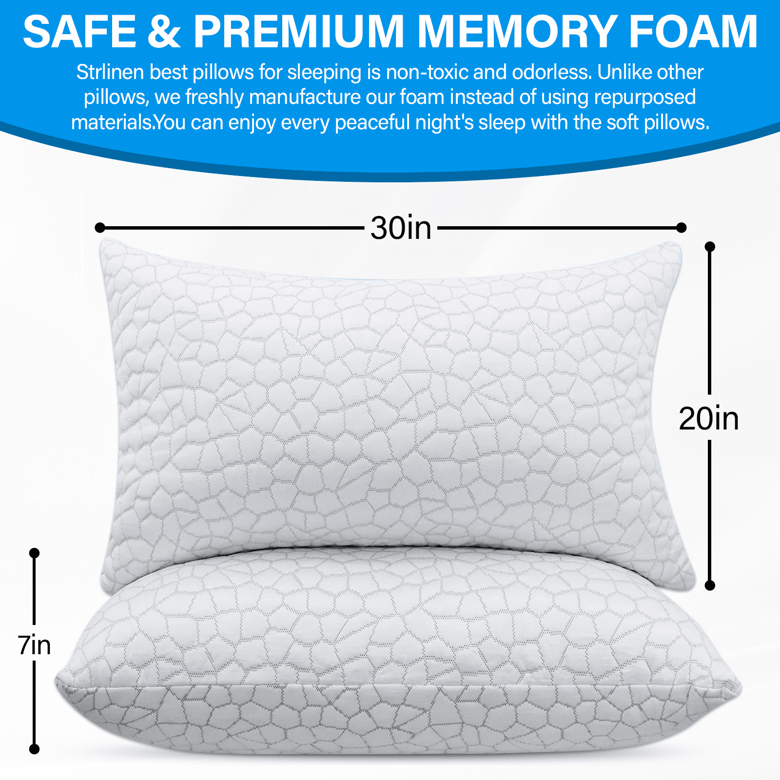 Strlinen Cooling Pillows for Sleeping, Shredded Memory Foam Bed Pillows Queen Size, Supportive Gel Pillow for Hot Sleepers Cool Pillow for Side Back and Stomach Sleepers, Cold Pillow Set of 1