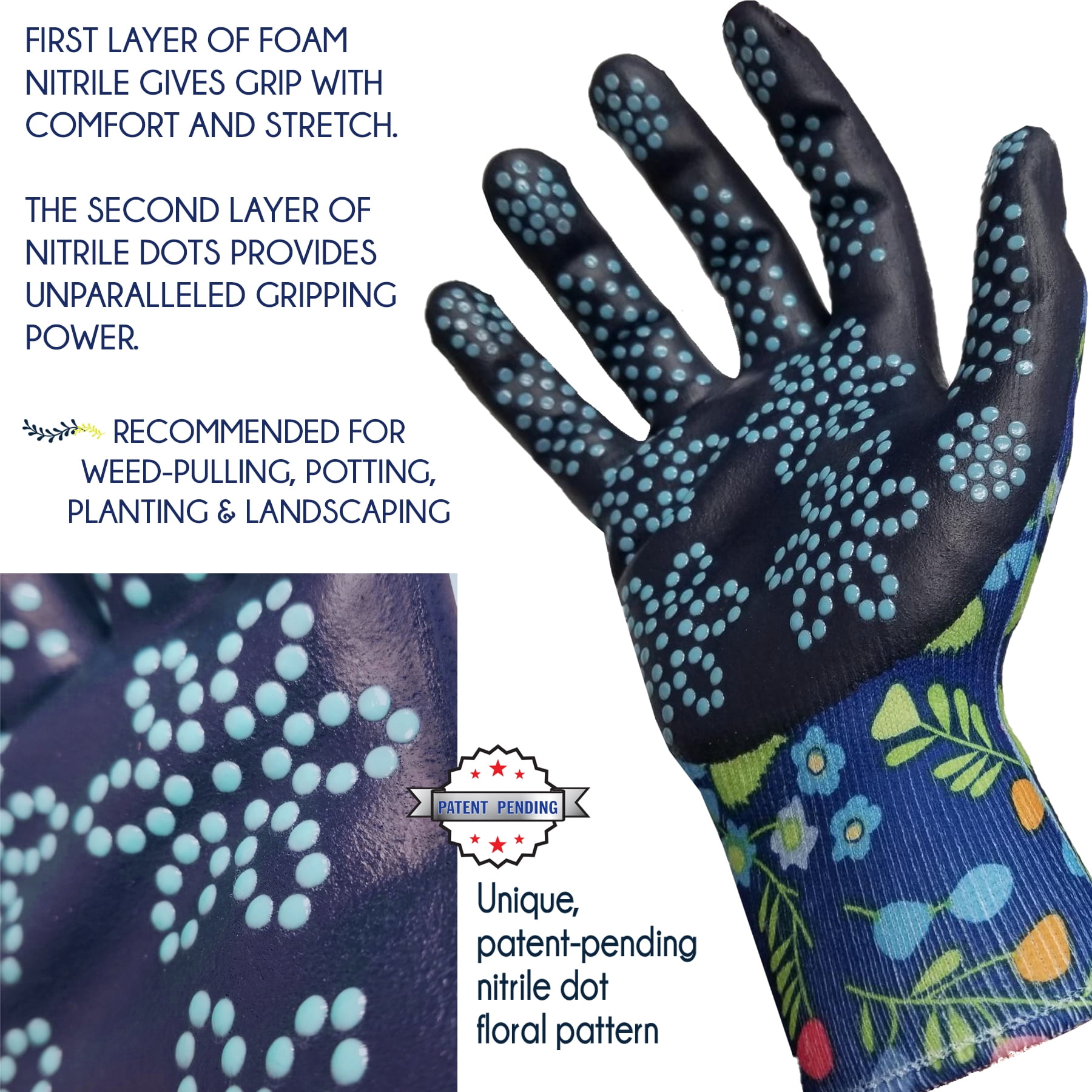 MidWest Gloves & Gear, Ladies, 6 Pack of Max Grip™ Garden Gripping Gloves, Floral Pattern, Size SM