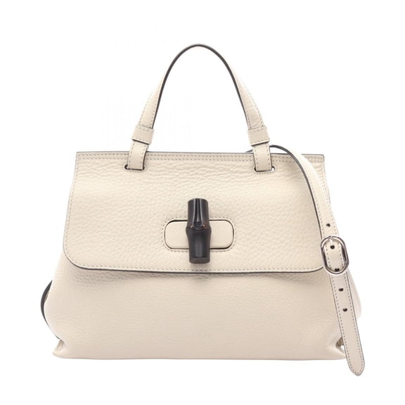 Pre-Owned Gucci Bamboo Daily 2-Way Handbag, Leather, Women's, Ivory, 370831