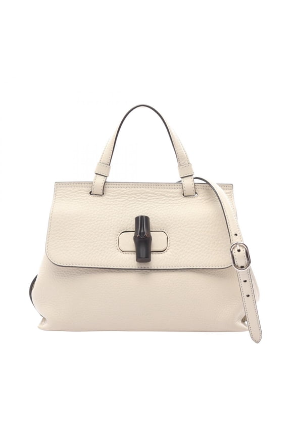 Pre-Owned Gucci Bamboo Daily 2-Way Handbag, Leather, Women's, Ivory, 370831