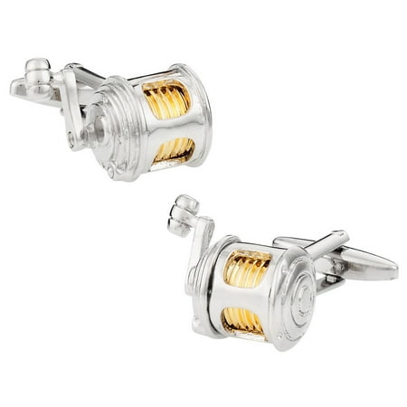 Cuff Daddy High-polish Rhodium/14K Goldplated Bullet-back Fishing Reel Cuff Links