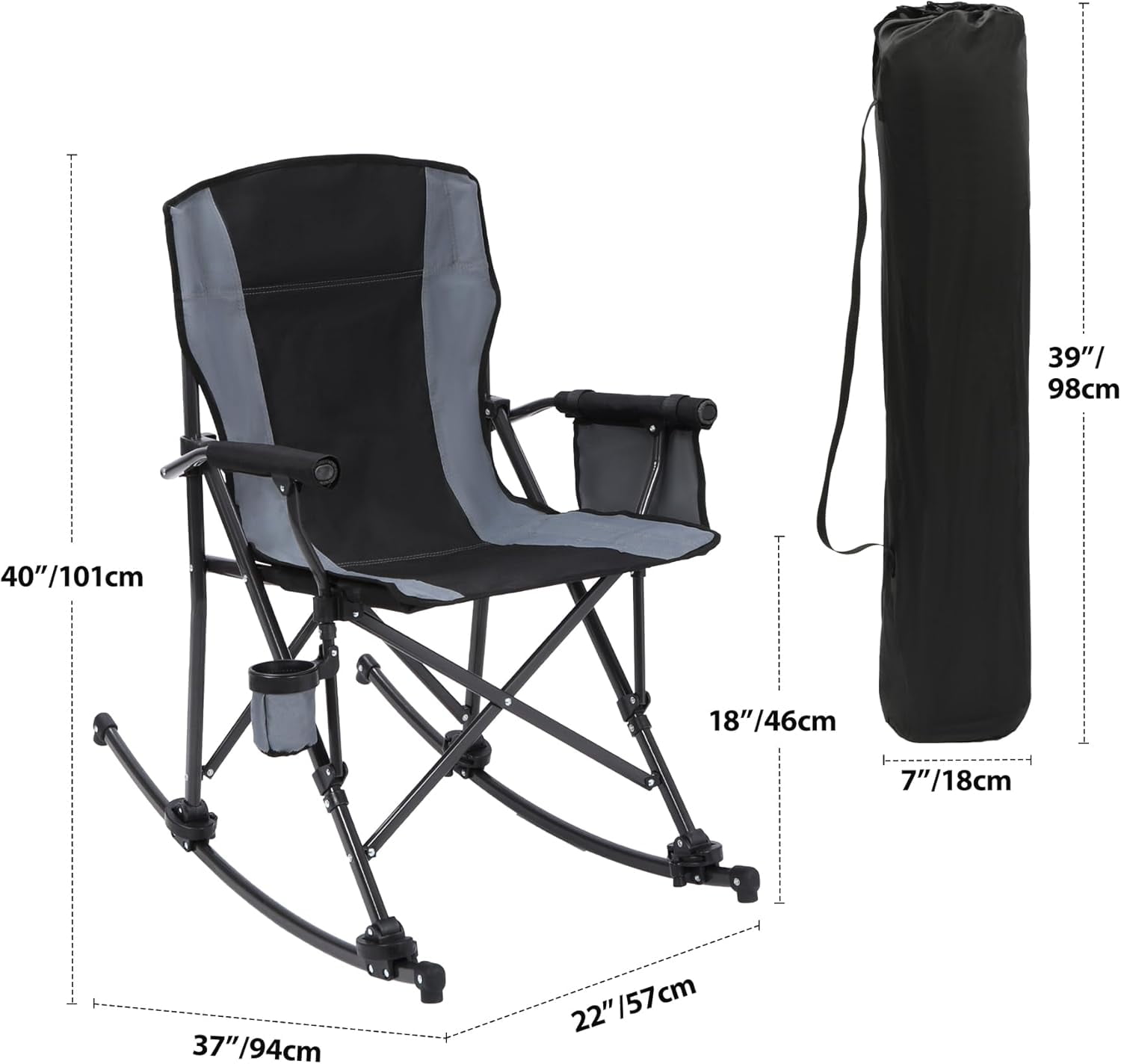 REDCAMP 2 in 1 Oversized Folding Rocking Camping Chair with Removable Rockers, Portable Rocker with High Back Hard Armchair for Patio Lawn Outdoors