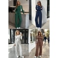 thumbnail image 6 of UVN Winter Womens 2 Piece Outfit Sets Ruched Long Sleeve Top and Wide Leg Pants Casual Loungewear Ladies Workout Sets, 6 of 13