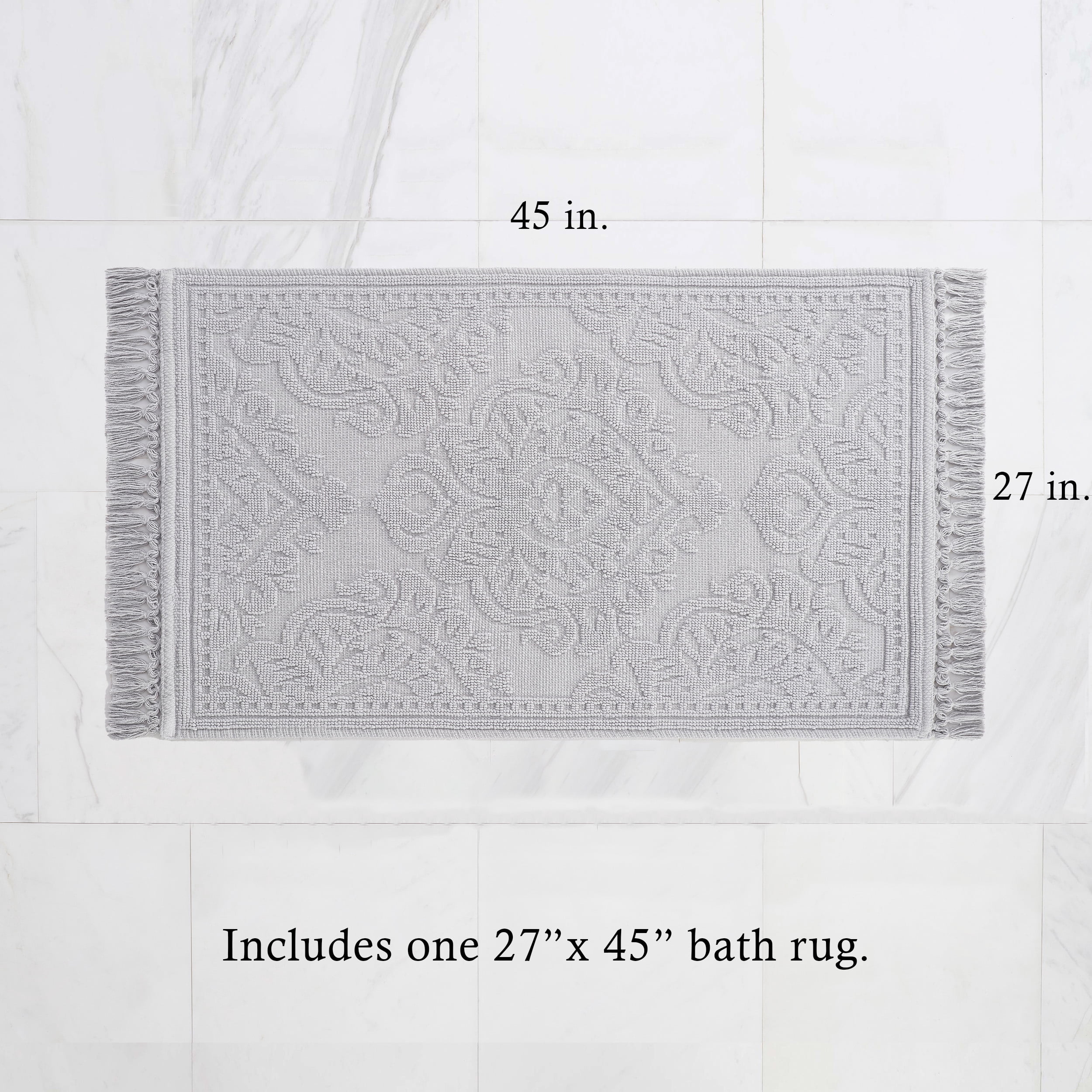 Jean Pierre Ricardo Cotton Fringe 27 x 45 in. Bath Rug, Light Grey