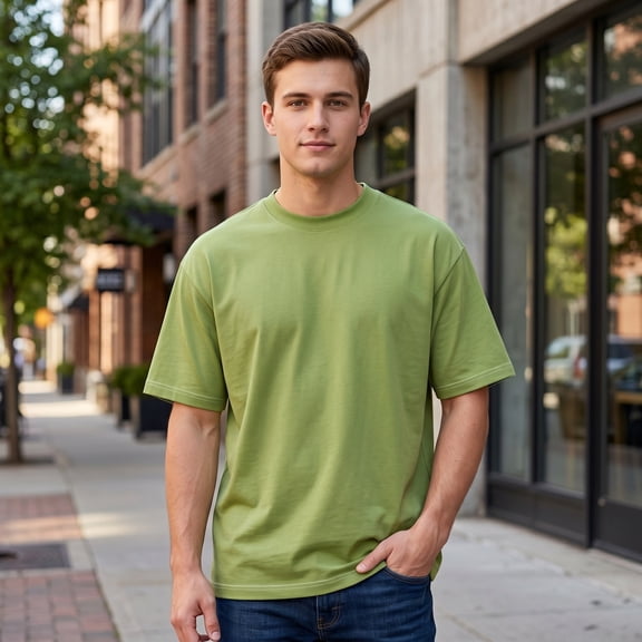 T-Shirt for Man Short Sleeve Crew Neck Basic Light Green Shirts Mens Shirts Casual