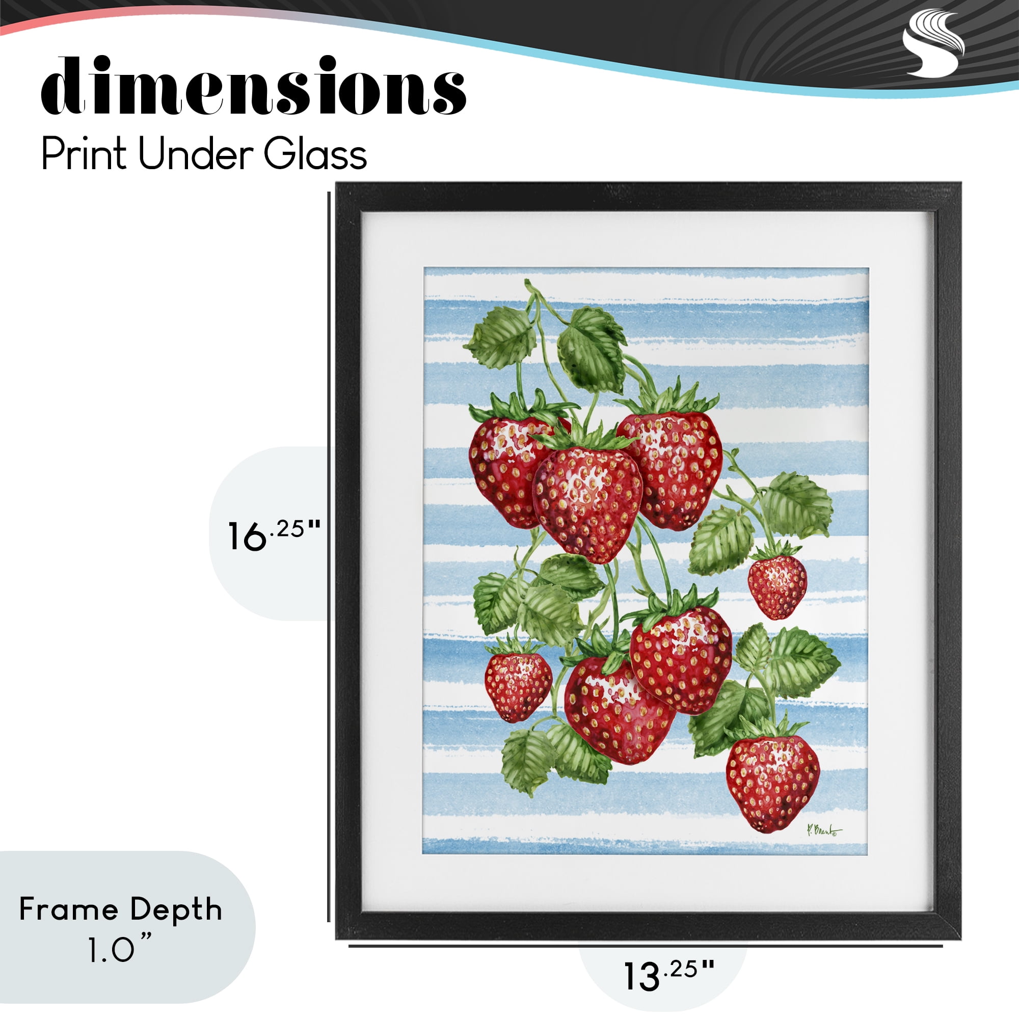 Stupell Industries Juicy Strawberry Vine on Stripes Black Framed Print Under Glass, design by Paul Brent