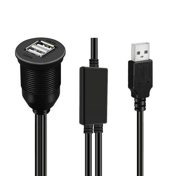 CY 1m Waterproof Dustproof 480Mbps USB2.0 Type-A Male to Dual Female Hub Extension Data Power Cable Car Panel Mount Design