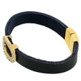 thumbnail image 2 of Fashion Alloy Black Leather Yellow Gold-Tone White CZ Wristband Wrap Bracelet, 2 of 4