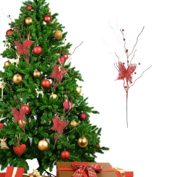 YIMWNYI Christmas Long Gold Glitter Branches, Holiday Party Decoration, Elegant Festive Décor, Versatile Home Decoration, Reusable Plastic Christmas Cuttings, Shimmering Berry Accents