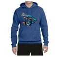 thumbnail image 2 of Trippy California Rainbow Neon Wolf Mountain Silhouette | Mens Animal Lover Hooded Sweatshirt Graphic Hoodie, Vintage Heather Blue, Medium, 2 of 4