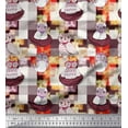 thumbnail image 1 of Soimoi Polyester Crepe Fabric Check,Nest & Owl Cartoon Fabric Prints by Yard 42 Inch Wide, 1 of 1