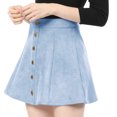 thumbnail image 3 of INSPIRE CHIC Falda Corta Acampanada De Cintura Alta Con Cierre De Botón De Gamuza Sintética Para Mujer Azul claro XS, 3 of 6