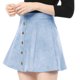 thumbnail image 3 of INSPIRE CHIC Falda Corta Acampanada De Cintura Alta Con Cierre De Botón De Gamuza Sintética Para Mujer Azul claro M, 3 of 6