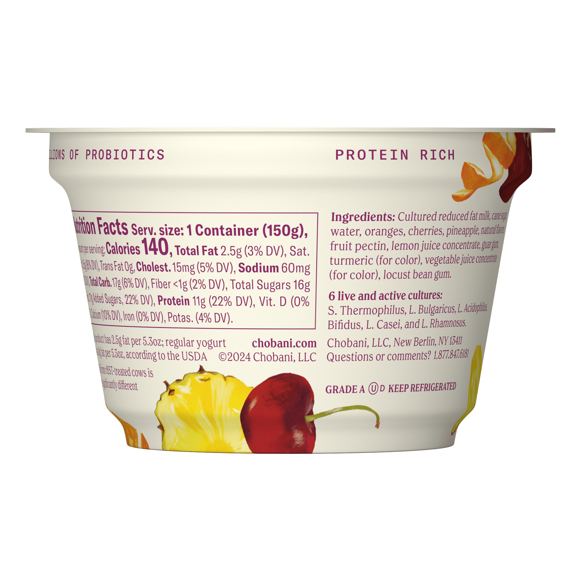 Chobani Reduced Fat Greek Yogurt Limited Batch Fruit Punch 5.3oz Cup