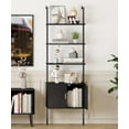 thumbnail image 3 of 73" Tall Bookshelf with Cabinet, Industrial Ladder Wall Mount Shelf Bookcase with Wood and Metal Frame, Plant Shelf Wall Storage Display for Living Room Bedroom, Black Wood Grain, 3 of 9