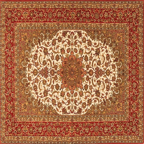 Ahgly Company Indoor Square Medallion Orange Traditional Area Rugs, 8' Square