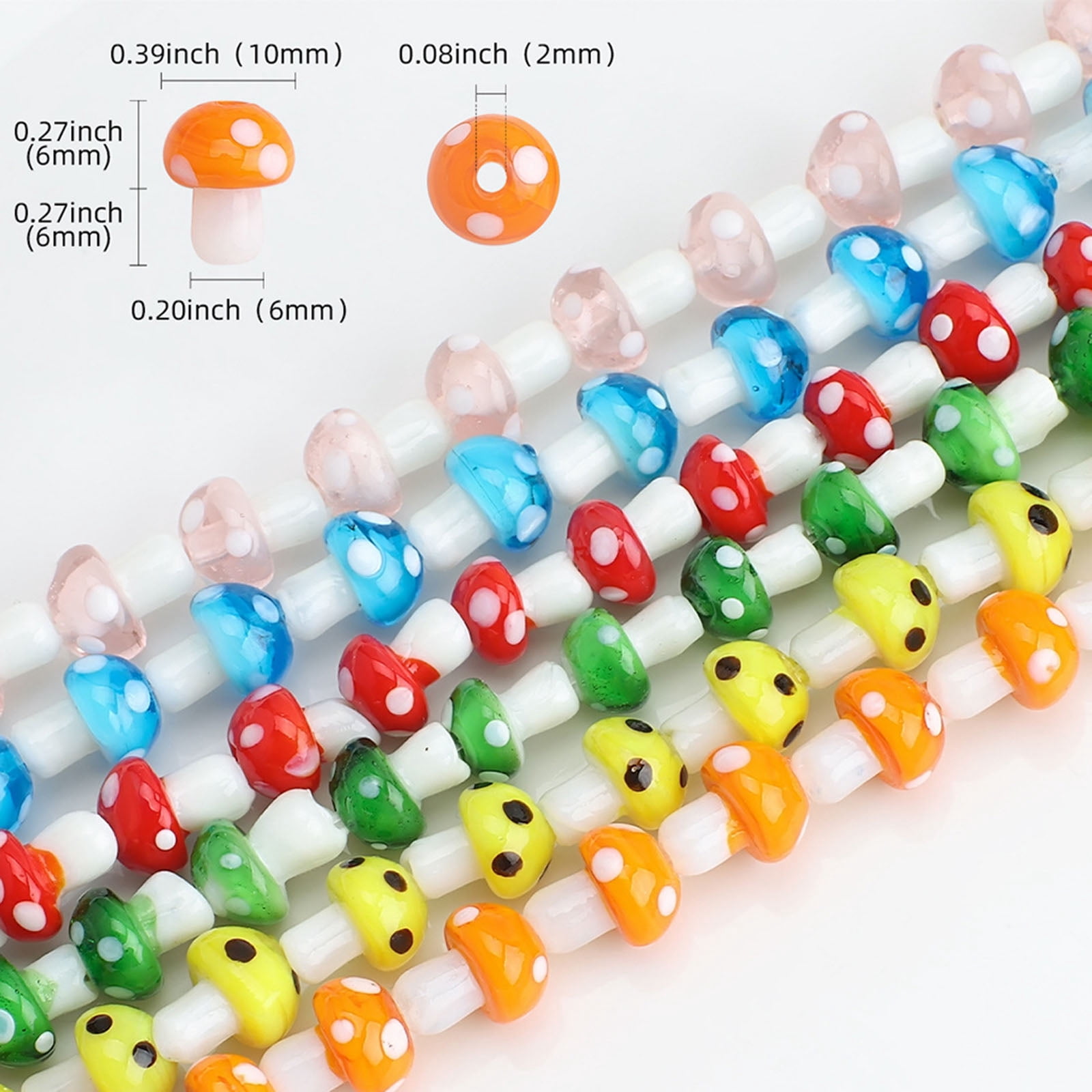CIYISON 15Girds Mixed Color Bead Kit Mushroom Shape Lampwork Glass Bead with 2mm Hole