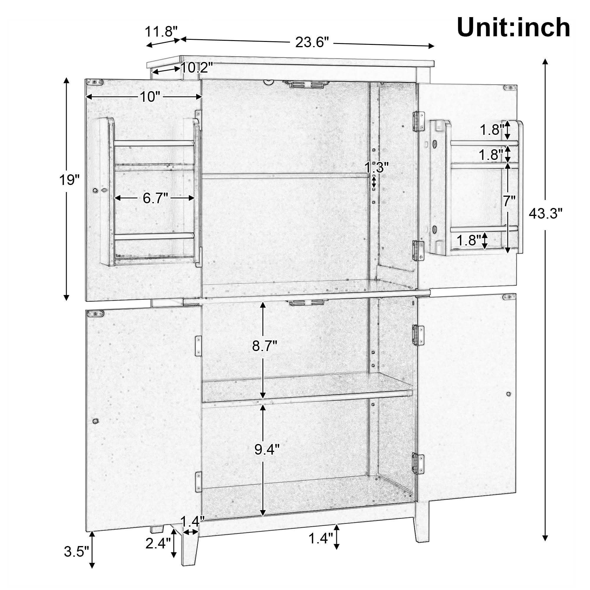 MAYEERTY Elegant Bathroom Cabinet Freestanding 4 Doors Adjustable Shelves Black