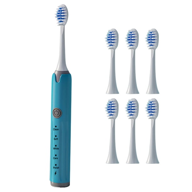 Cepillo de dientes eléctrico totalmente automático con sonido, juego de 6 piezas para adultos, blanqueador, para fiestas de estudiantes, hombres y mujeres, cepillo de dientes de cerdas suaves, recarga