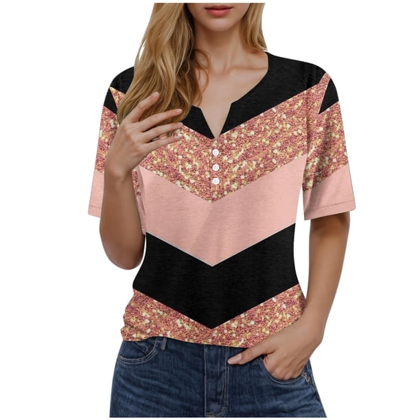 Blusas de Manga Corta para las Mujeres Impresas Cuello Redondo Casual Top, Blusa de Algodón de Imitación para el Hogar Y Diario
