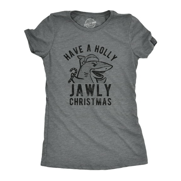 Womens Have A Holly Jawly Christmas T Shirt Funny Holiday Shark Graphic Tee Womens Graphic Tees