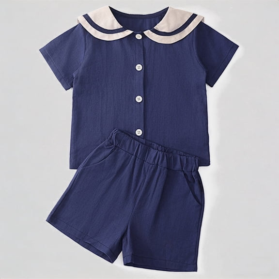 Krdevn Boys Outfits Set Linen Short Sleeve Shorts Outfit for Toddler Kids Casual Summer Spring Everyday Wear,5-6 Years