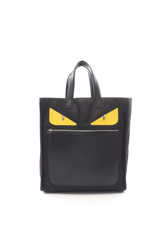 Pre-Owned Fendi Bugs Monster Tote Bag, Nylon Leather Handbag, Men's, Black/Yellow, 7VA367