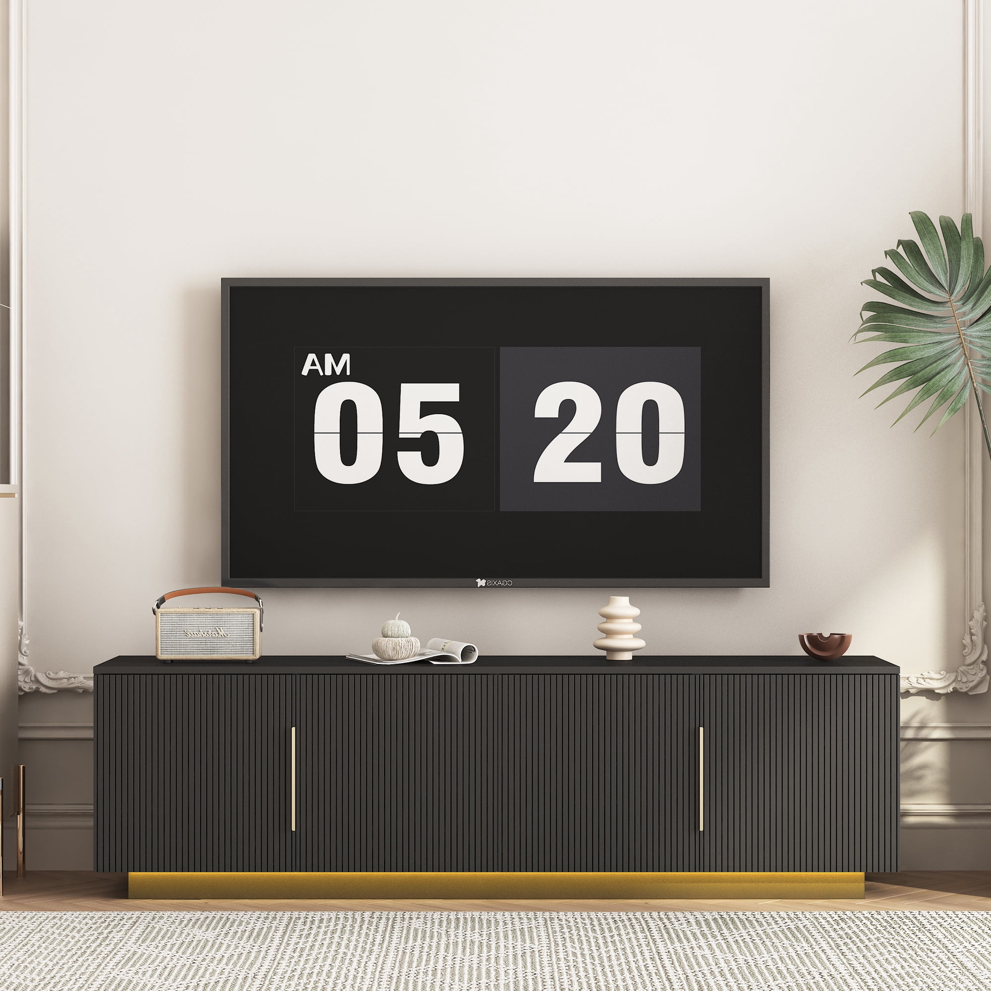 Aukfa LED TV Stand for TVs up to 75",Modern TV Cabinet Entertainment Center W/16-Color Lights for Living Room & Bedroom,Black
