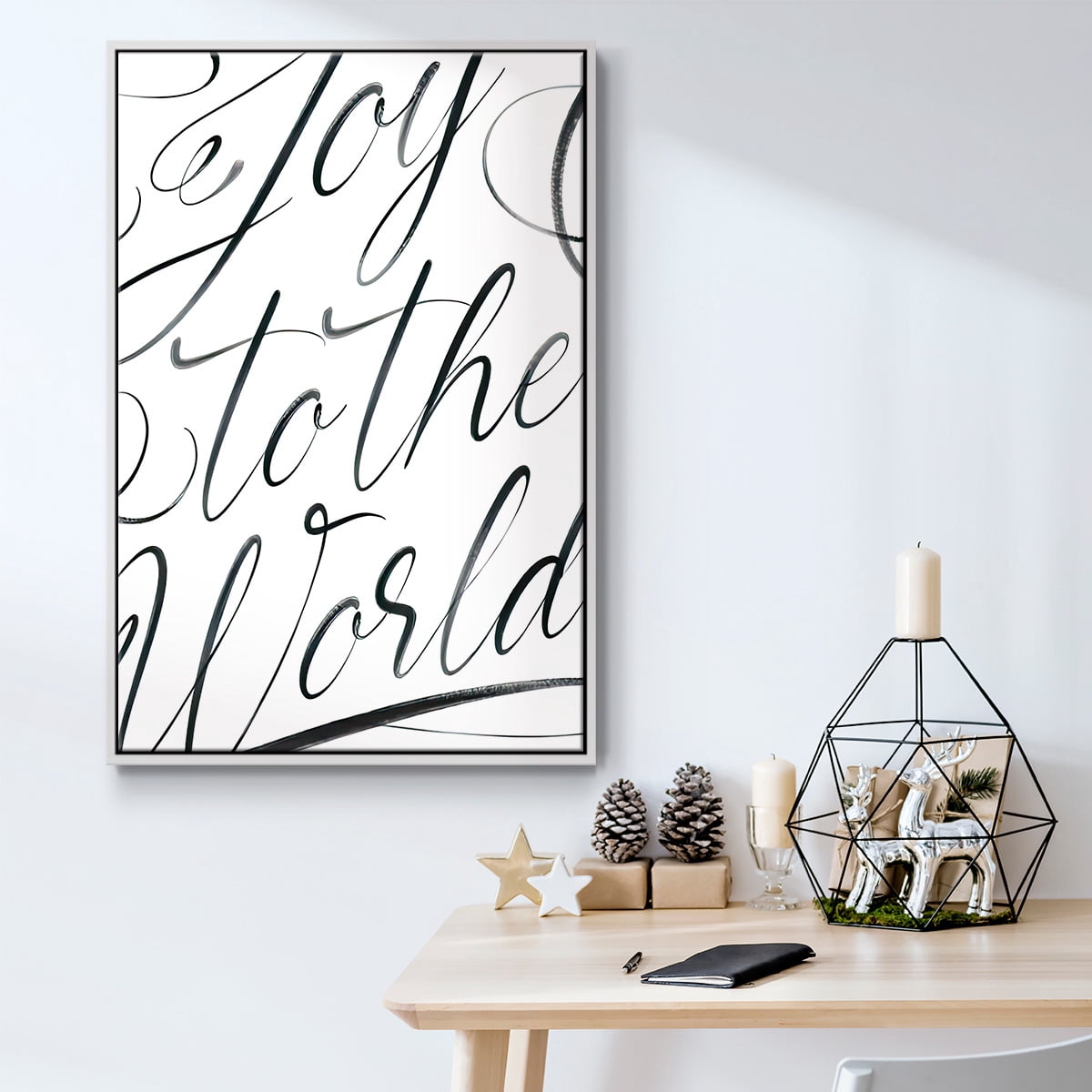 Joy To The World - Framed Gallery Wrapped Holiday Canvas - 27 x 41 - White Frame