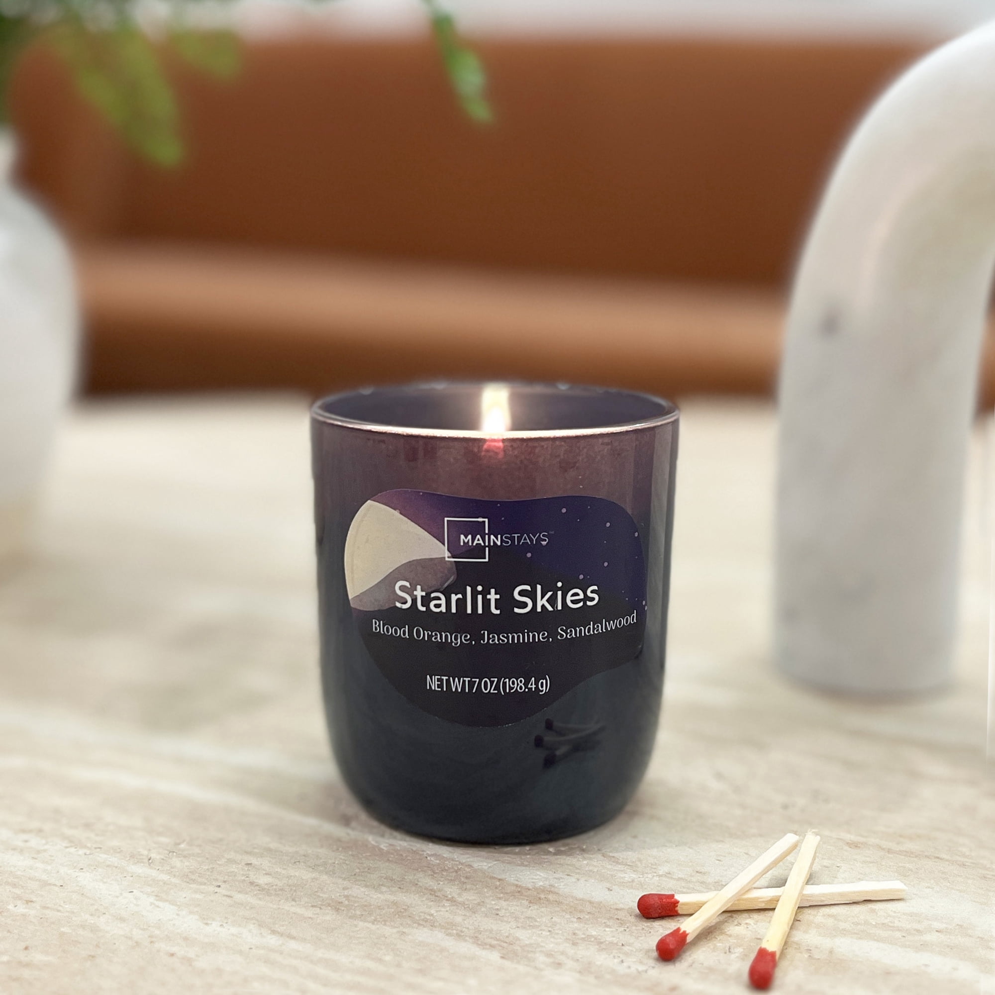 Mainstays Starlit Skies 1-Wick Glossy Glass Candle, 7 oz