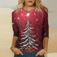 thumbnail image 2 of Bzhegqhd Women's 3/4 Sleeve Sweatshirts Christmas Print Blouse Round Neck T-Shirt Loose Fit Casual Breathable Comfortable Top Holiday Fall Fashion Gift, 2 of 5