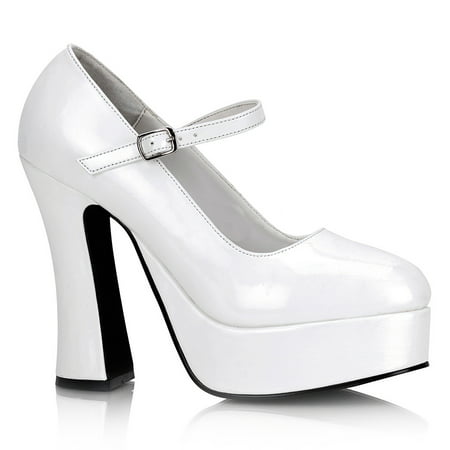 5 Inch Cute High Heel Mary Jane Chunky Heel Platform Pump White Patent