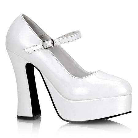 Patent High Heel Platform - 5 Inch Cute High Heel Mary Jane Chunky Heel Platform Pump White Patent