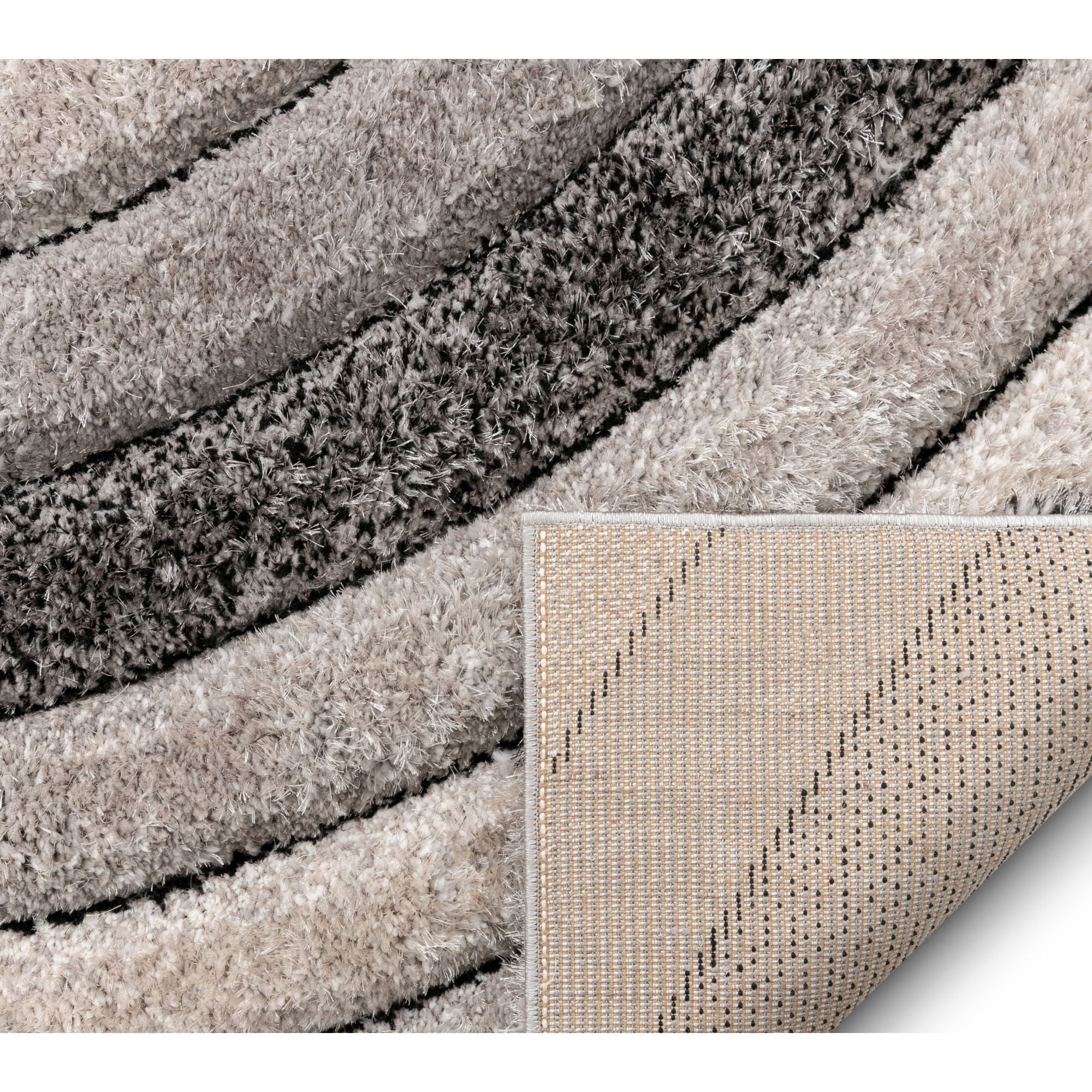Well Woven Tilly Grey Geometric Stripes Thick Soft Plush 3D Textured Shag Area Rug