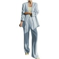 thumbnail image 3 of QATAINLAV 2 Piece Pant Suits for Women Dressy Blazer Business Casual Outfits Long Sleeve Suit and High Waisted Straight Leg Pants Sets, Light Blue, XXL, 3 of 7