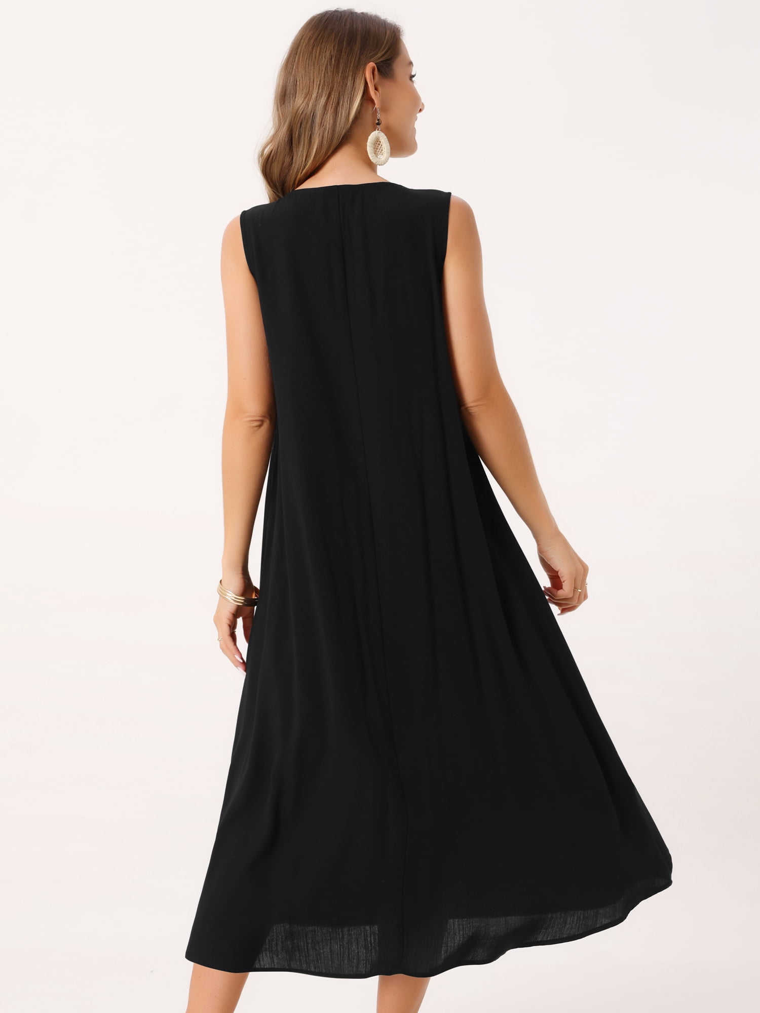 DARING DIVA Ruffle Sleeveless V Neck Pleated Flowy Maxi Dress S Black