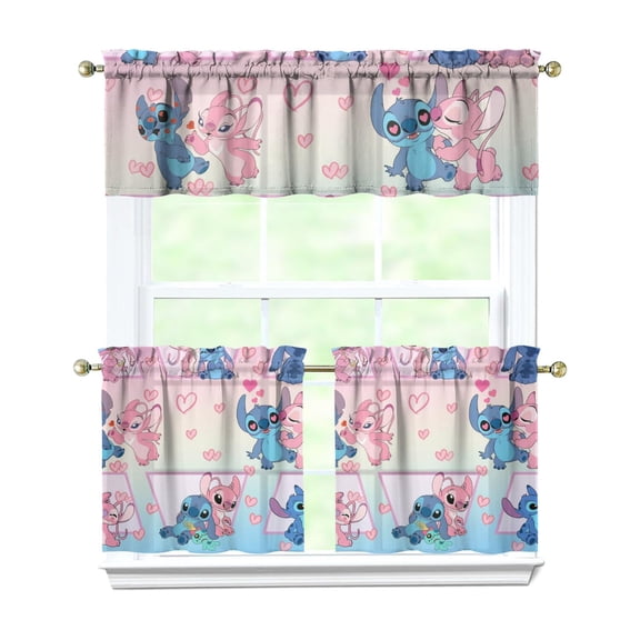 Cartoon Kitchen Window Curtains with Rod Pocket Over Sink Cartoon Movie Small Window Treatment Cafe Short Curtains for Bathroom Tier Drapes,3 Piece Set,24 Inch