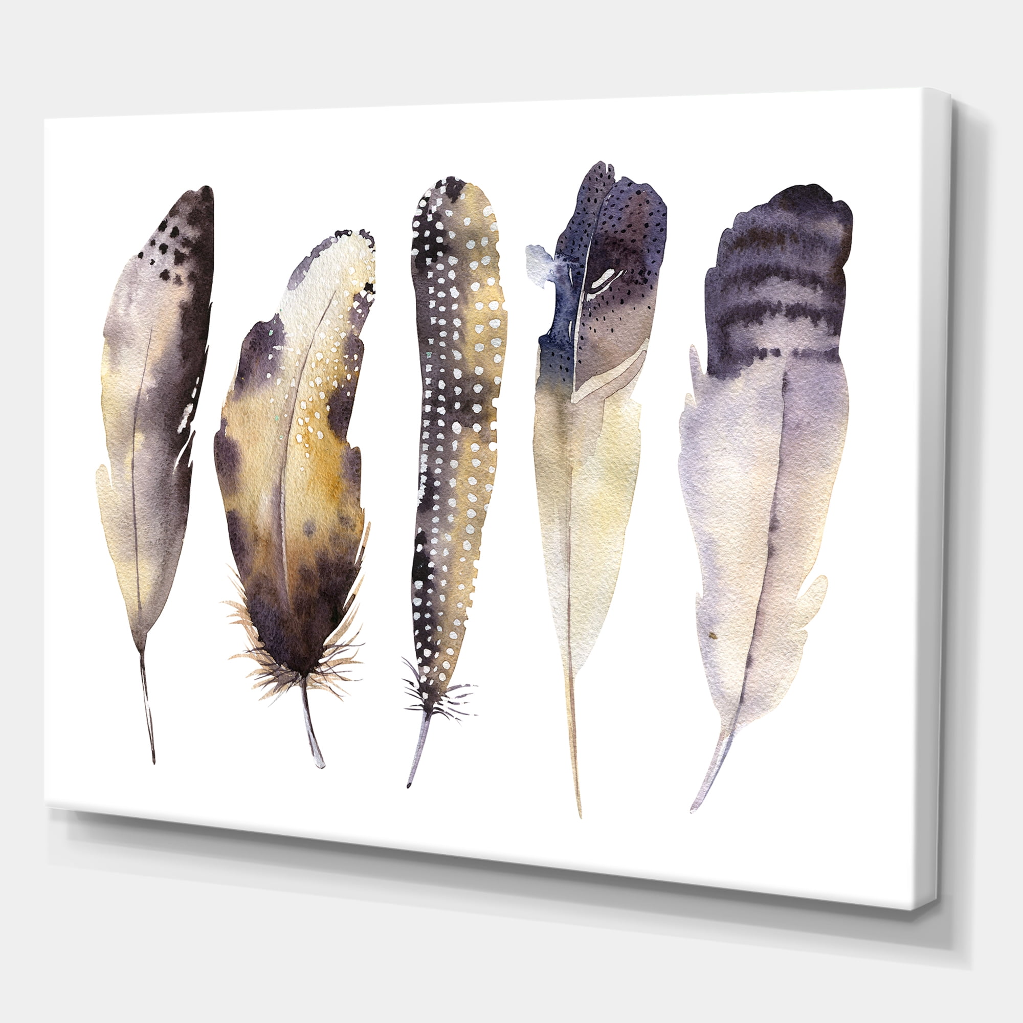 Designart ' Dark Gray Feathers Boho Ethnic I ' Bohemian & Eclectic Canvas Wall Art Print