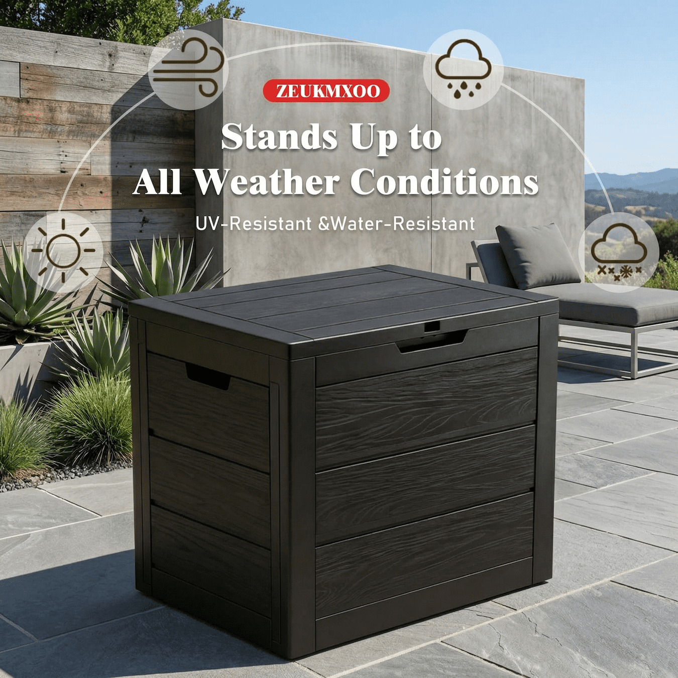 35 Gallon Outdoor Storage Box, Waterproof Resin Deck Box with Lockable Lid, UV Resistant Patio Storage Box for Package Delivery, Cushions, Garden Tools, Outdoor Storage Container