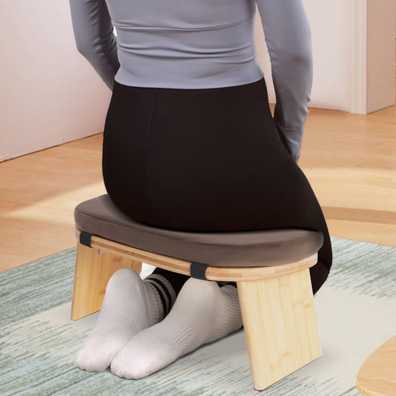 LiHUiee 17.3*7.5*8.3in Foldable Bamboo Meditation Bench, Meditation Stool-Prayer Kneeler Chair for Yoga