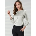 thumbnail image 3 of Blusa de Satén Allegra K Oficina Cuello con Volantes Gris XL, 3 of 6